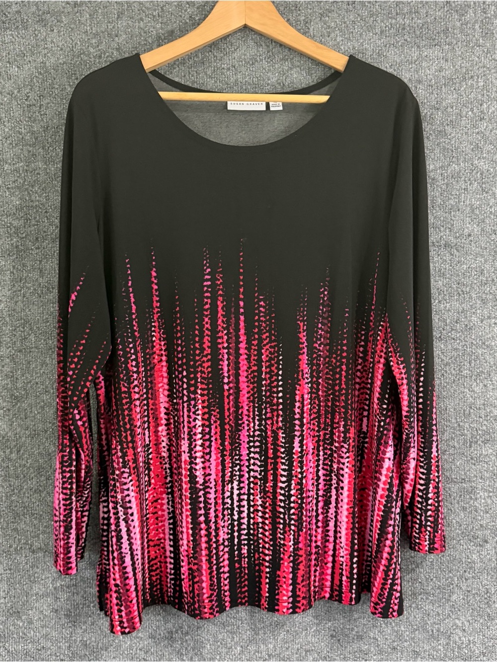 Susan Graver Liquid Knit Long Sleeve Top Black Pink Office Casual Stretch XL